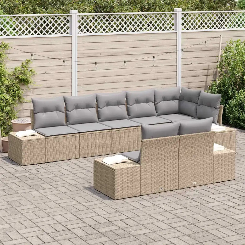 Set Divano da Giardino 8 pcs Beige e Grigio Chiaro Poly Rattan 3355779