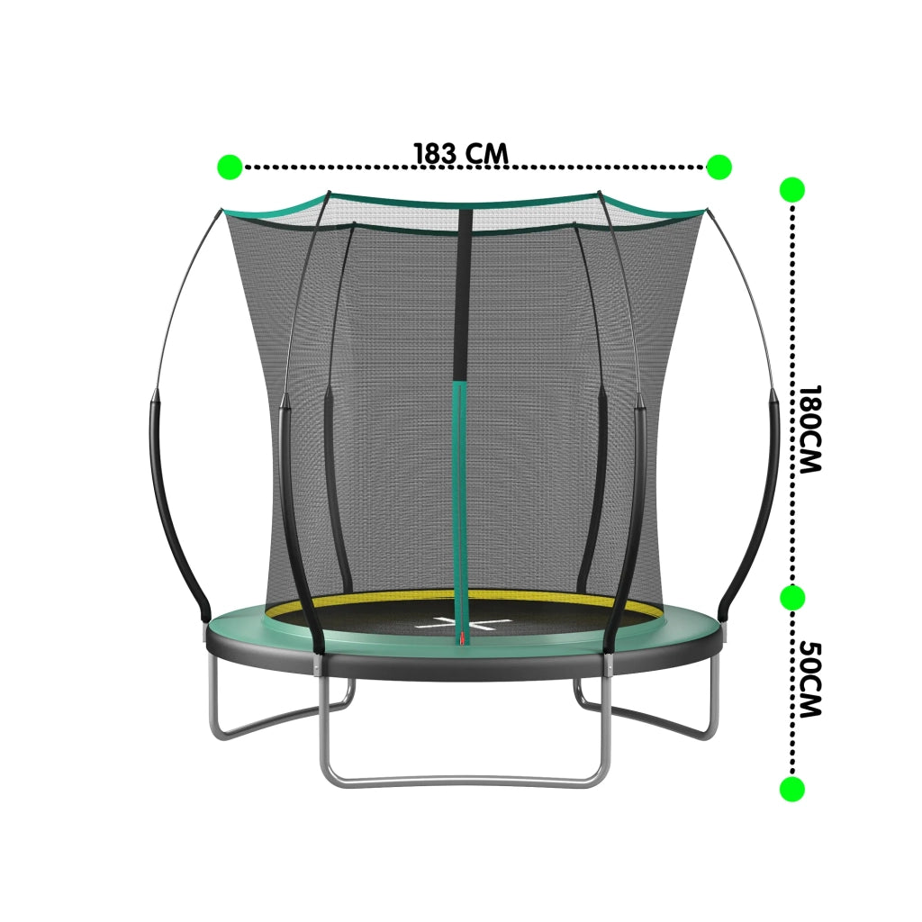 Trampolino da giardino senza molle e senza cuciture, 183 cm, con rete di sicurezza