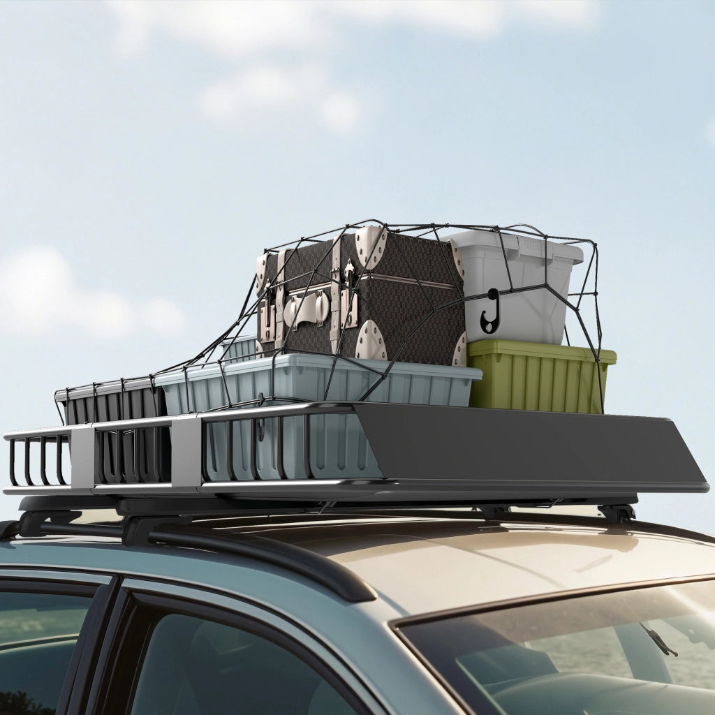 Cestello Portapacchi da Tetto per Auto in Metallo 162x99x16cm Portata 100 kg Portapacchi Universale Robusto Nero per Viaggi e Campeggio