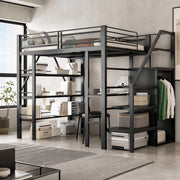 Letto a soppalco 140 × 200 cm con scrivania armadio scaffale a tre livelli scale reversibili in metallo nero