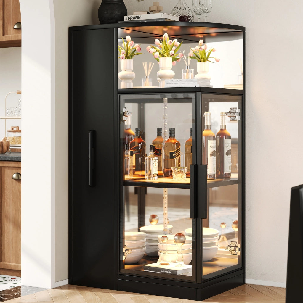 Vetrina 64x42x112 cm con mobile laterale estraibile e LED multicolore nera