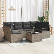Set Divano da Giardino 7 pcs Grigio Polyrattan, Acciaio e Vetro