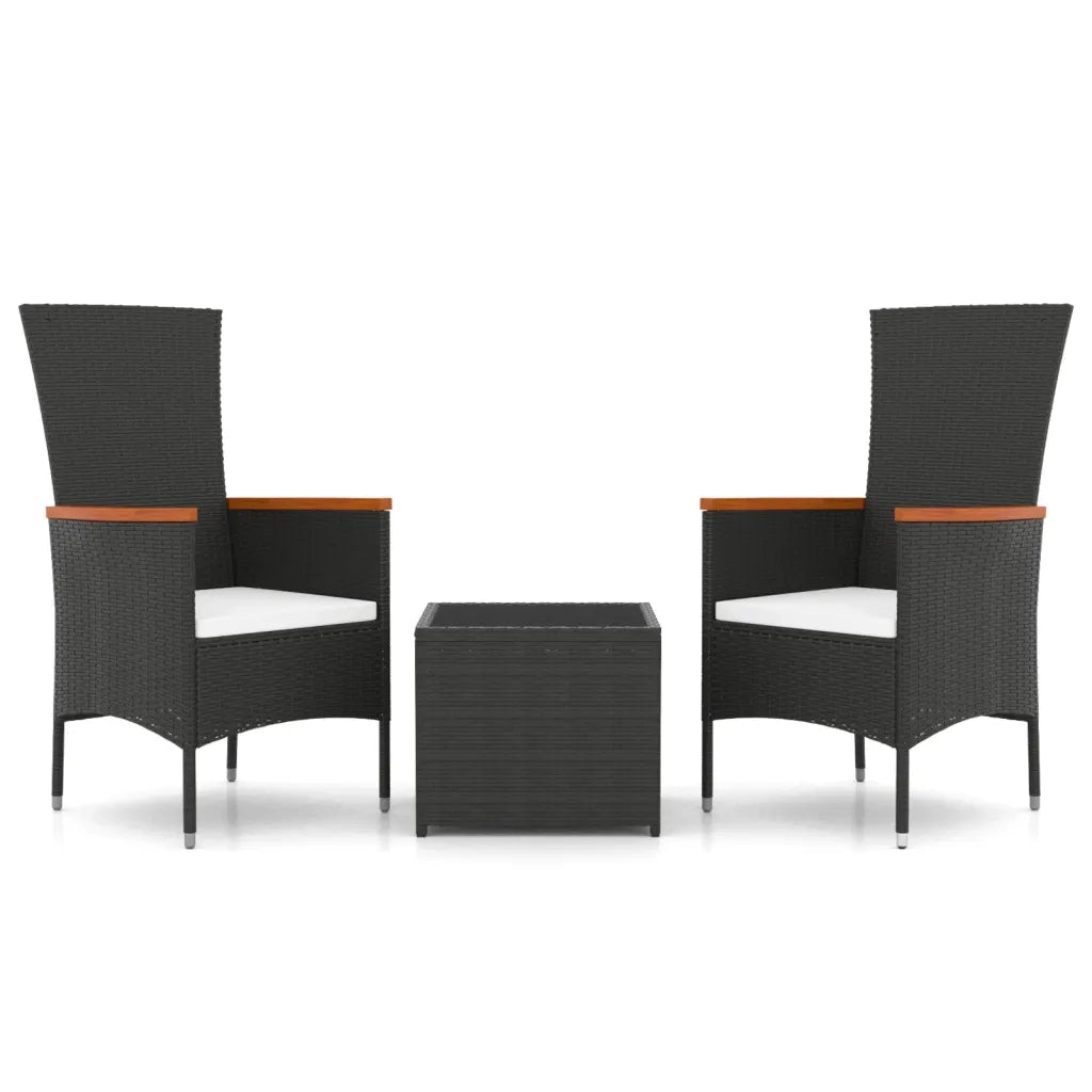 Set Mobili da Giardino 3 pz Nero Polyrattan e Acciaio 3157658