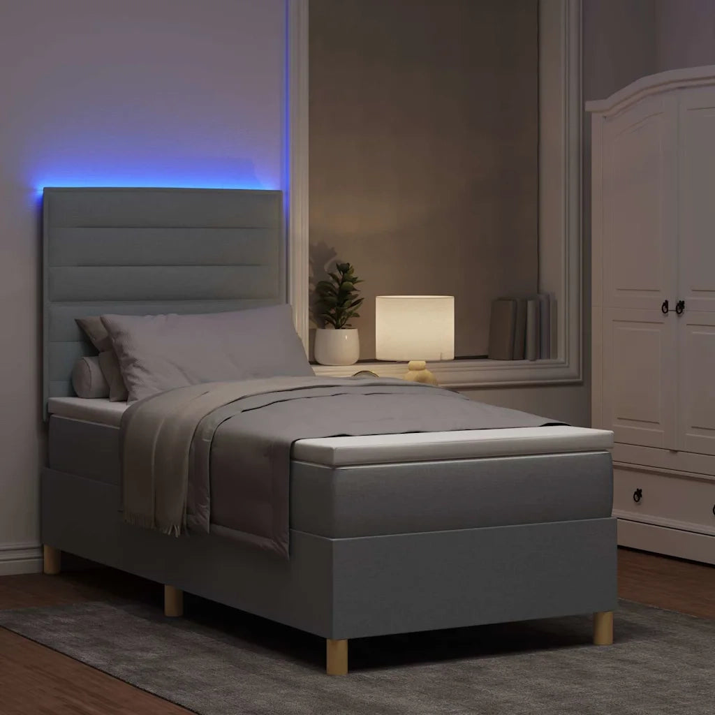 Letto a Sorgente LED Grigio chiaro 100 x 200 cm Tessuto