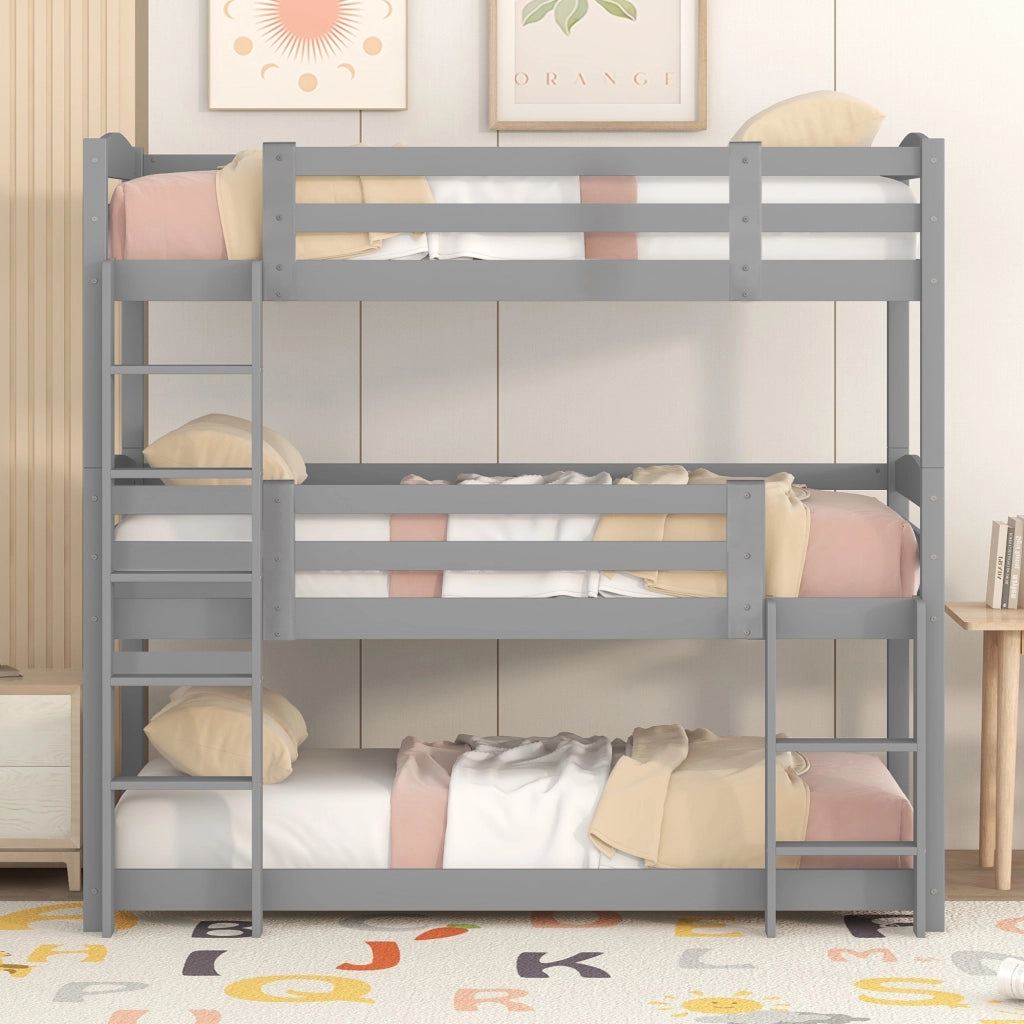 Letto a castello triplo per bambini 90x200 cm in pino e MDF; grigio; trasformabile