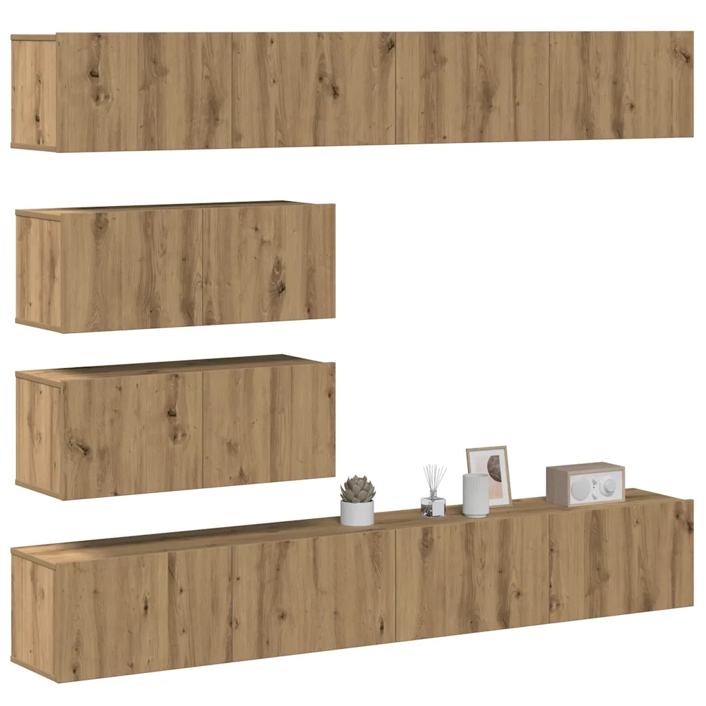 Set Mobile TV 6 pz Montato a Parete Rovere in Legno Multistrato 3329150