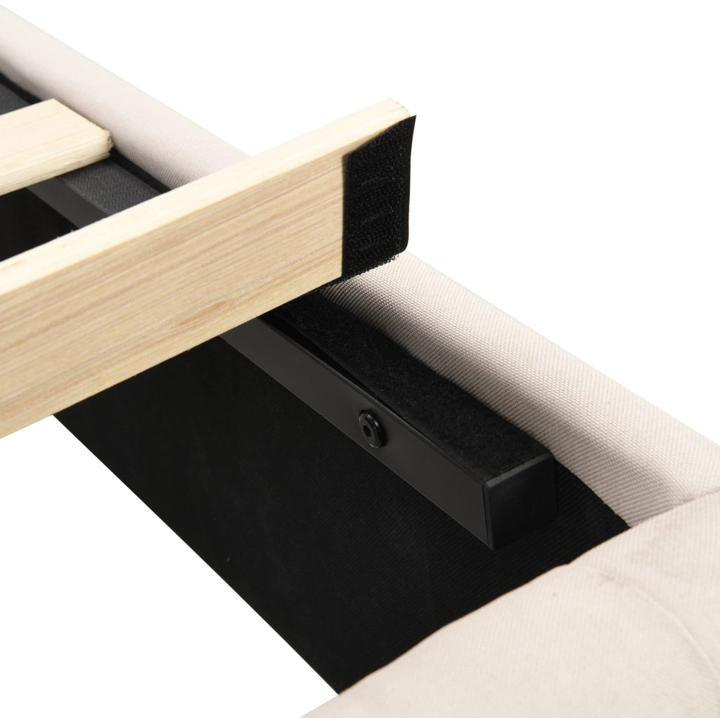 Letto imbottito 90x200 cm in lino beige con testiera trapuntata a bottoni e 12 doghe