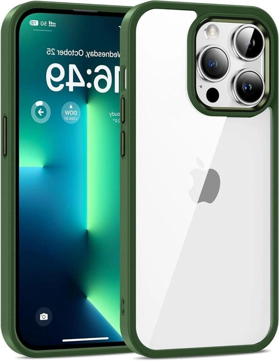 Case trasparente shockresistente per iPhone 13 Pro Max 6,7 pollici - Verde con antiriflesso