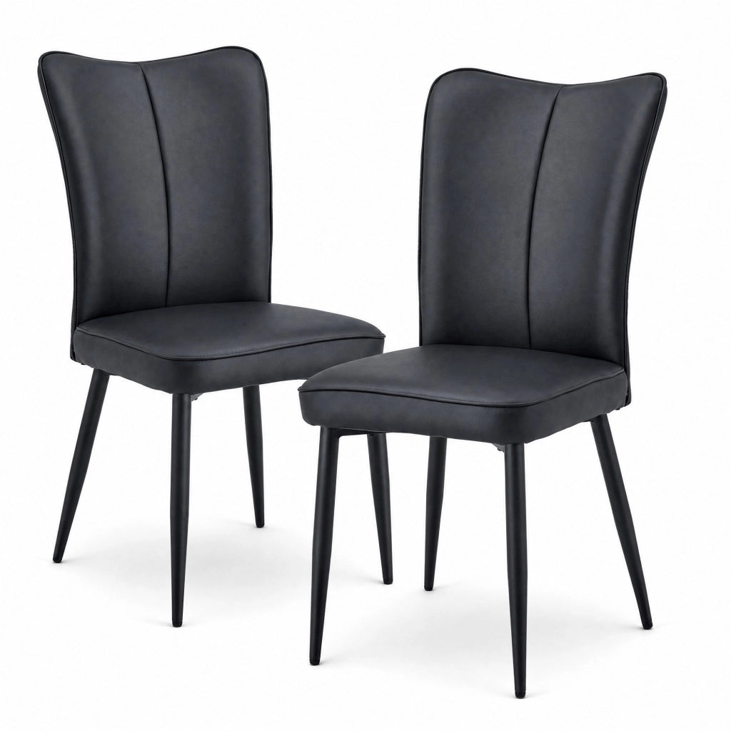 Set 2 sedie da pranzo in similpelle PU nera con gambe in metallo HOMVRA