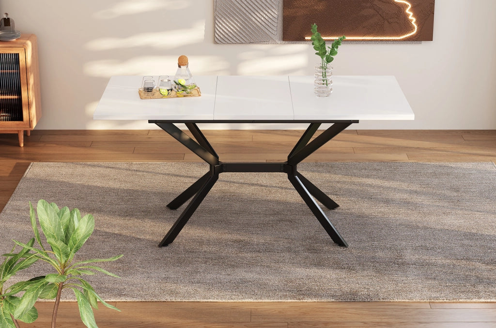 Tavolo da pranzo allungabile bianco 120-160x80 cm con gambe in metallo nero, per 4-6 persone