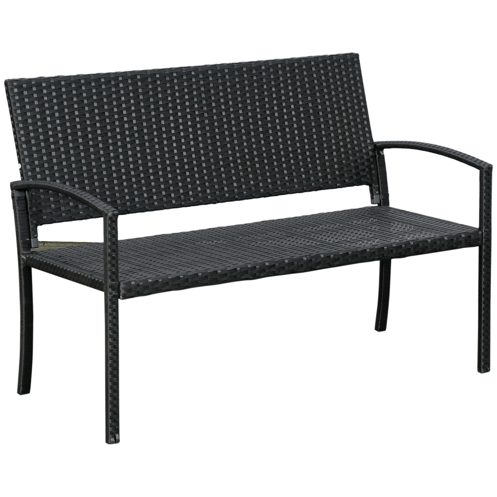Panca da giardino 2 posti in polyrattan nero con struttura in acciaio