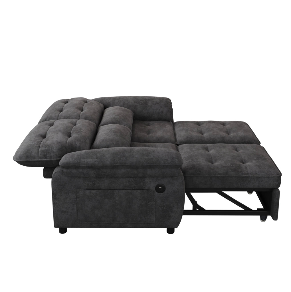 Divano letto 3 in 1 in tessuto Chenille grigio con due cuscini e schienale regolabile
