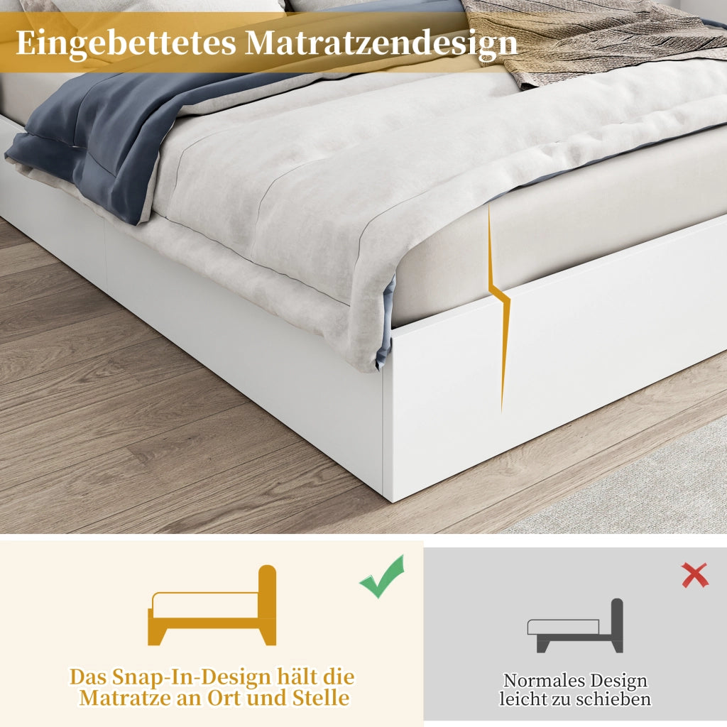 Letto matrimoniale 180 × 200 cm con LED USB-A USB-C altoparlanti Bluetooth orologio elettronico MDF bianco