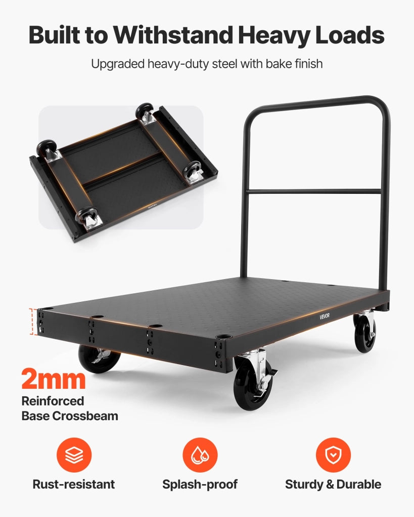 Carrello per Cartongesso e Pannelli in Acciaio DT02, Carico 816 kg, Ruote Girevoli, 3 Corrimano, 91,4x61 cm, Robusto per Officina e Garage, Nero