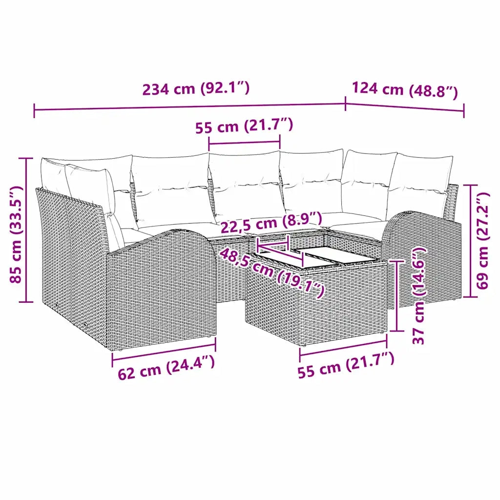 Set Divano da Giardino con cuscino 7 pcs Marrone e Crema
