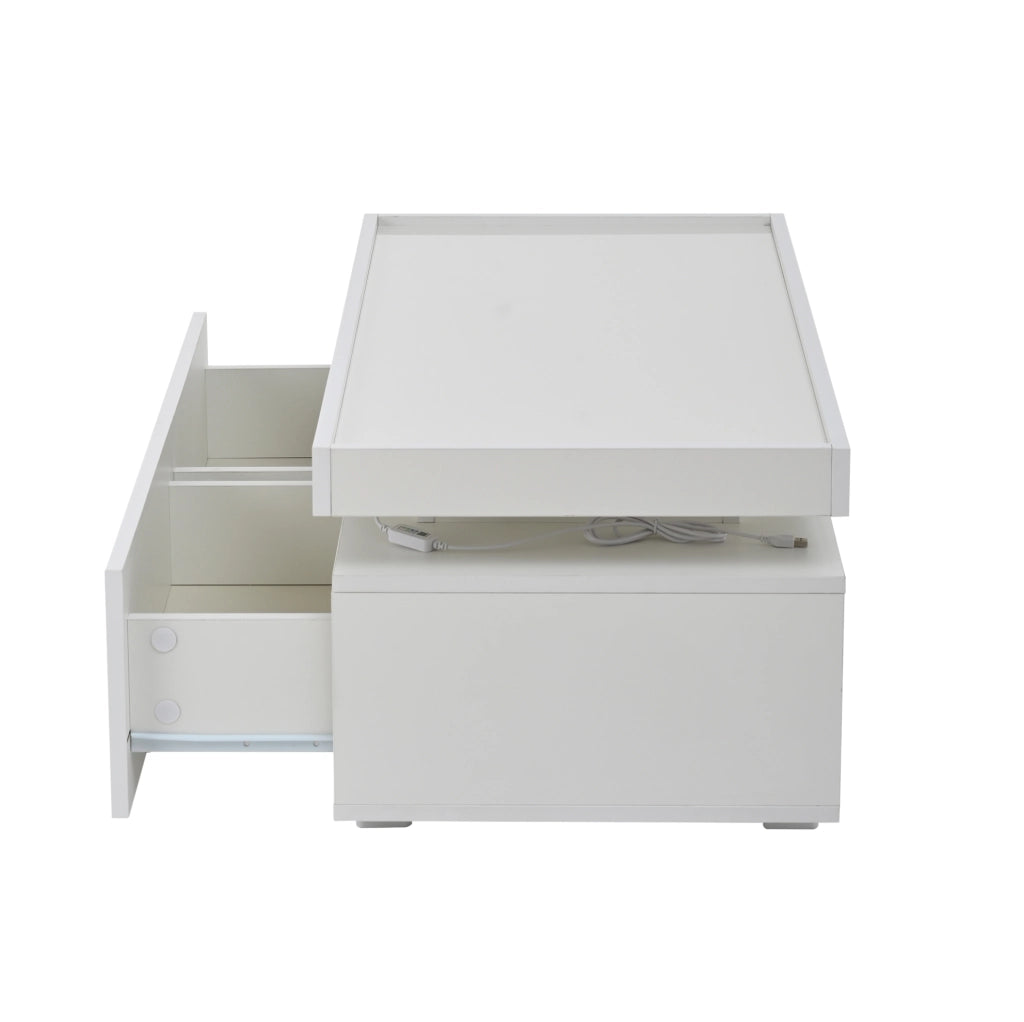 Tavolino da caff¨¨ 95x45x35 cm con LED, 2 cassetti in truciolare bianco