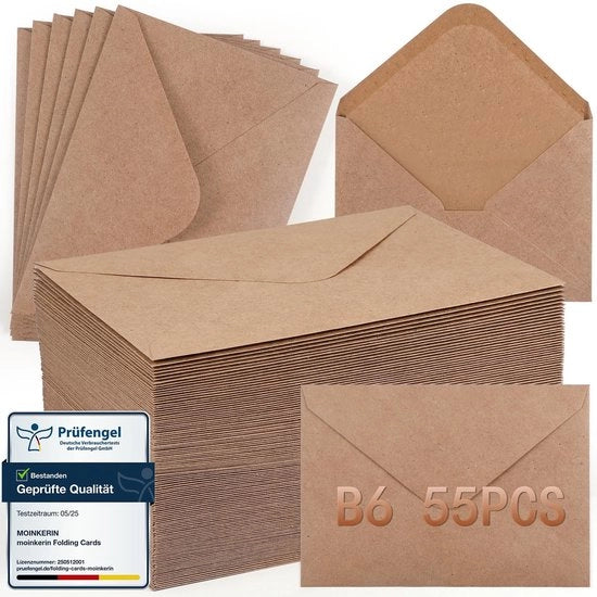 55 Enveloppe B6 in Carta Brunaccia Senza Finestra - Ideale per Inviti e Cari Auguri