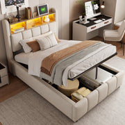 Letto imbottito 90x200 cm con LED, USB-C e vano contenitore