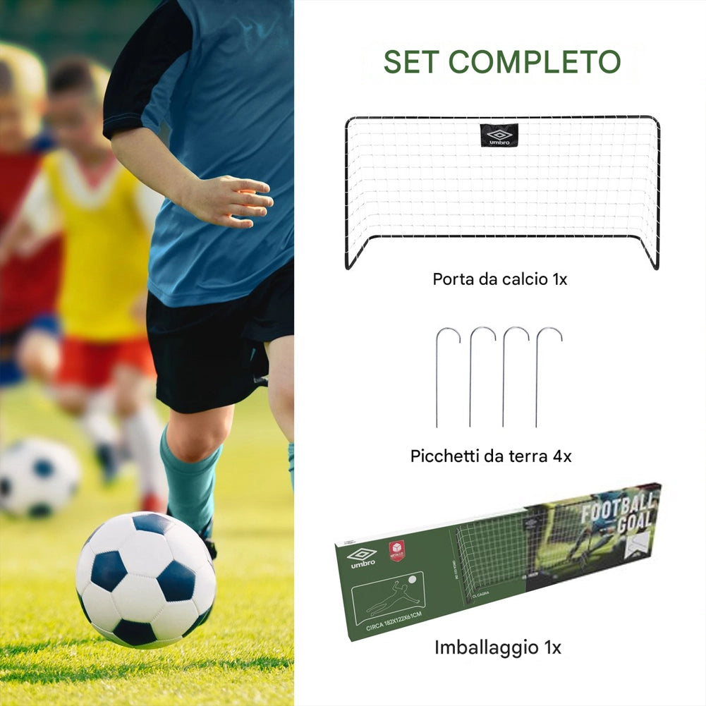 Porta da Calcio 182x122x61 cm Allenamento Football in Metallo Nero con Picchetti