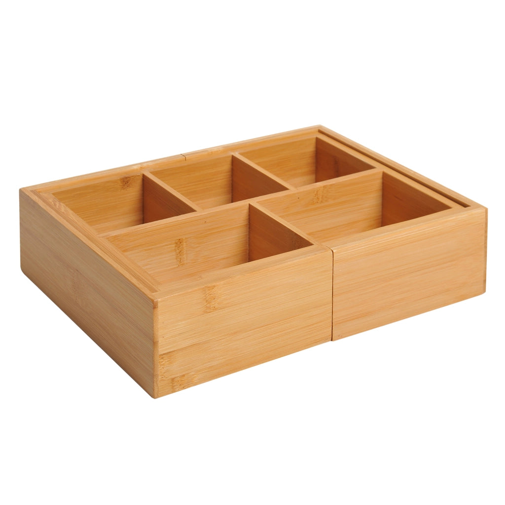 Scatola portaoggetti con cassetti, organizer estraibile, bamb¨´, colore naturale, 24,6 x 17,6 x 7 cm