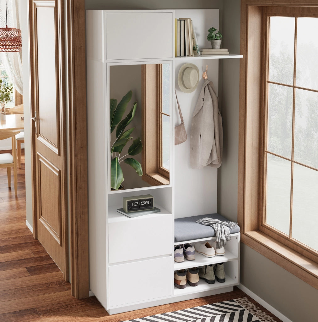 Guardaroba da ingresso compatto 5 in 1 bianco in MDF