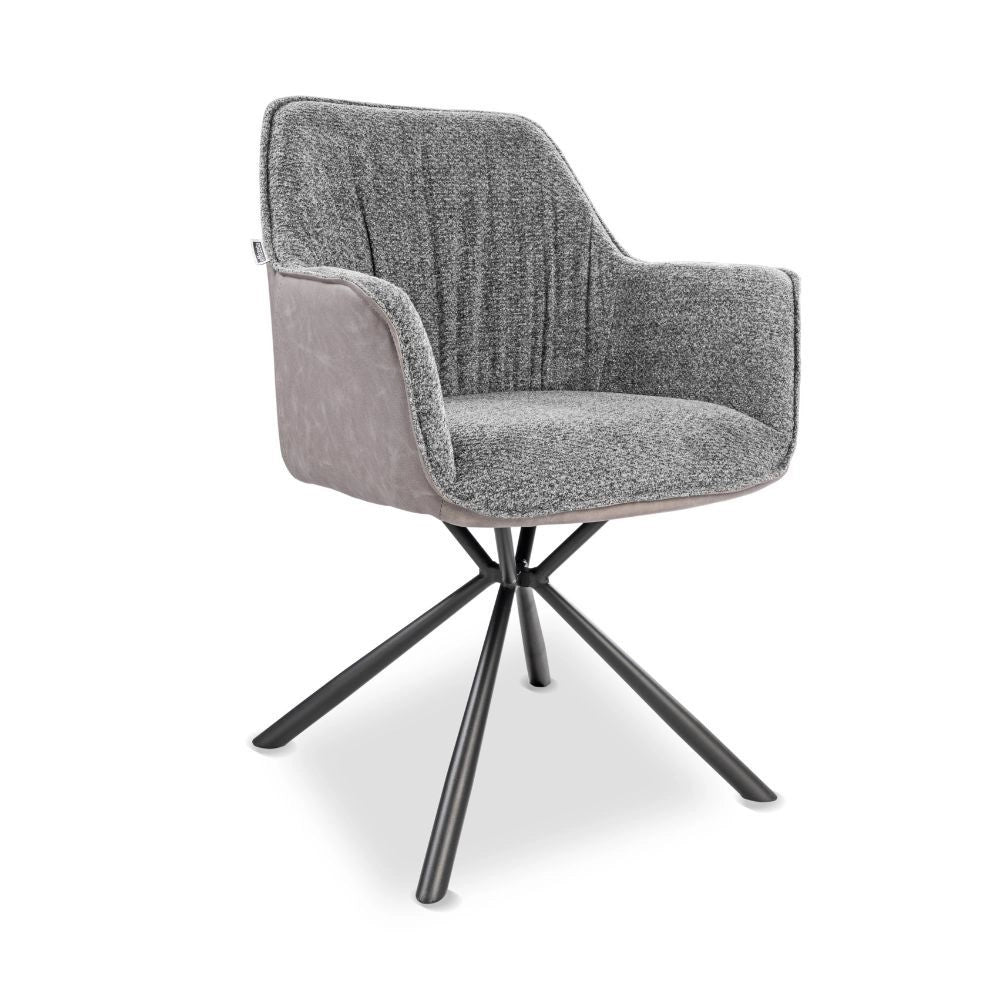 Set 2 sedie con braccioli tessuto grigio e retro ecopelle tortora Aseat