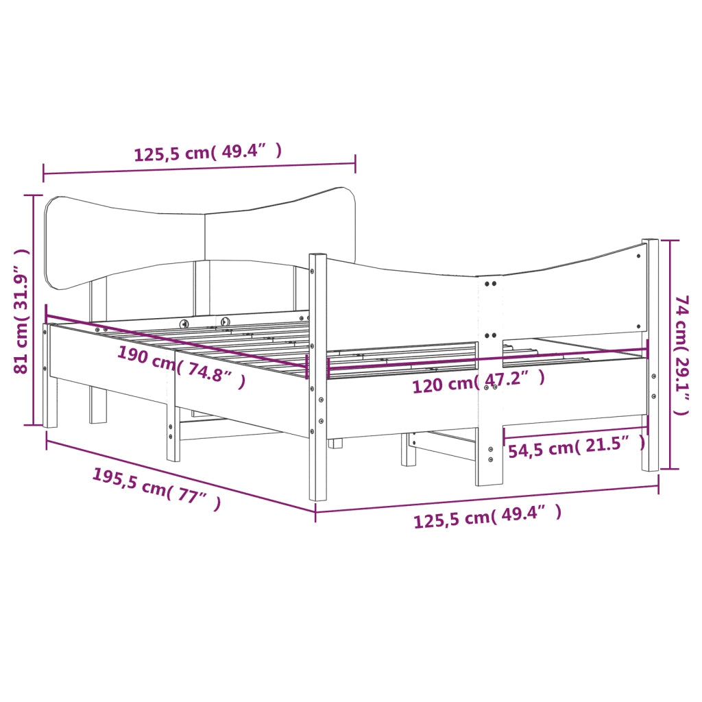 Letto senza Materasso-Struttura Letto Marrone Cera 120x190 cm in Legno di Pino 620974