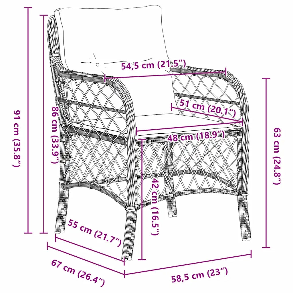 Set da Pranzo per Giardino con cuscino 7 pcs Marrone polyrattan 3380216