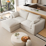 Divano a L 3 posti 180 cm, schiuma compressa sottovuoto, beige e bianco, per soggiorno