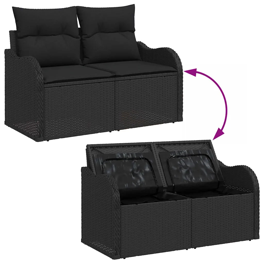 Set Divano da Giardino con archiviazione 10 pcs Nero polyrattan