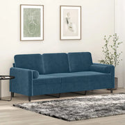 Divano a 3 Posti con Cuscini Blu 180 cm in Velluto 3200900