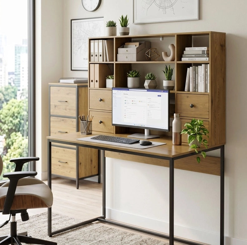 Scrivania computer 105 cm con 4 cassetti e ripiani