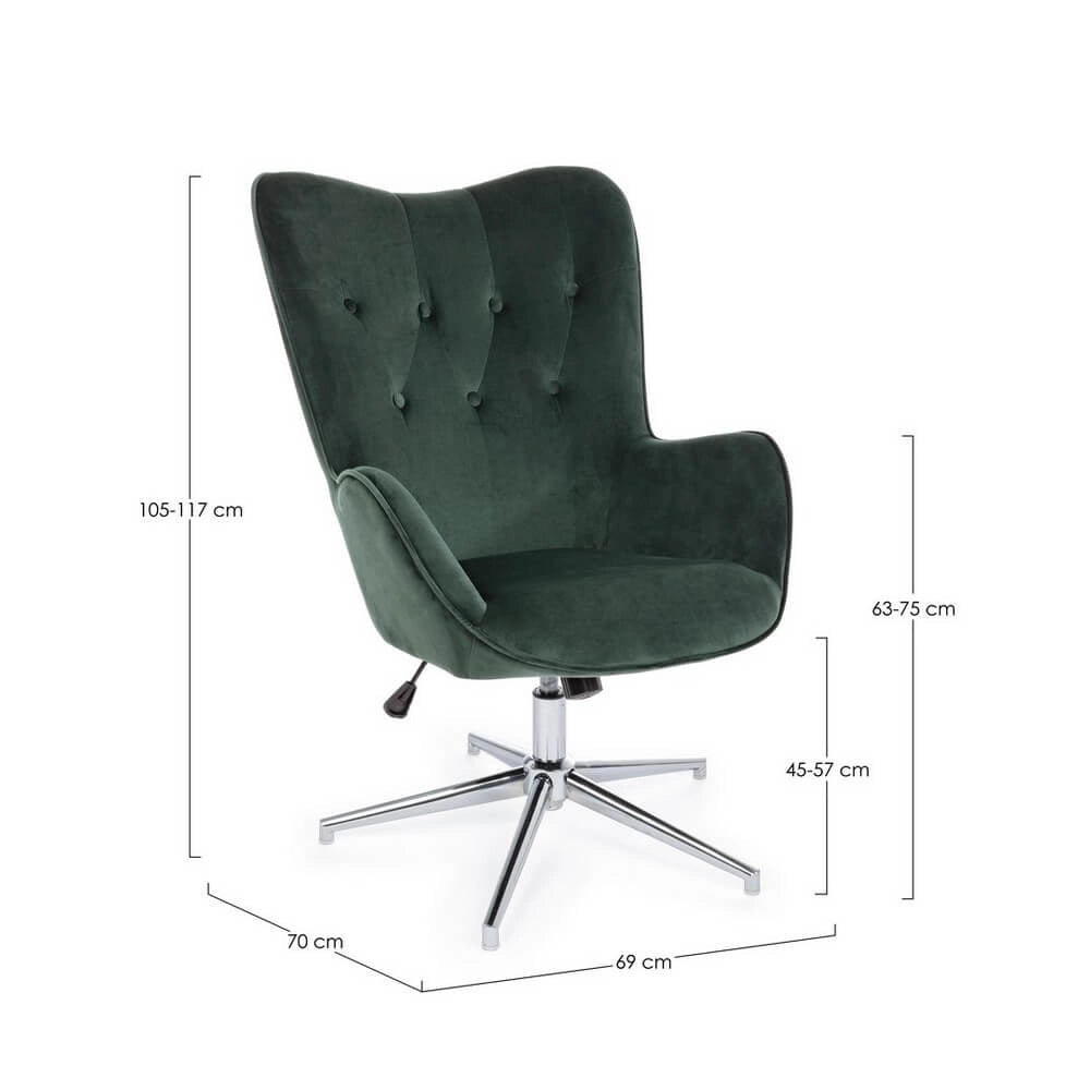Poltrona Girevole in Velluto Verde con Base Cromata - DAPHNE