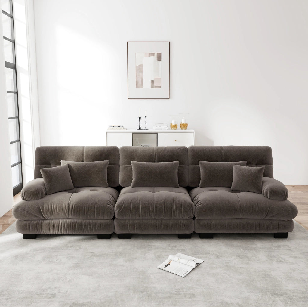 Divano modulare in chenille marrone