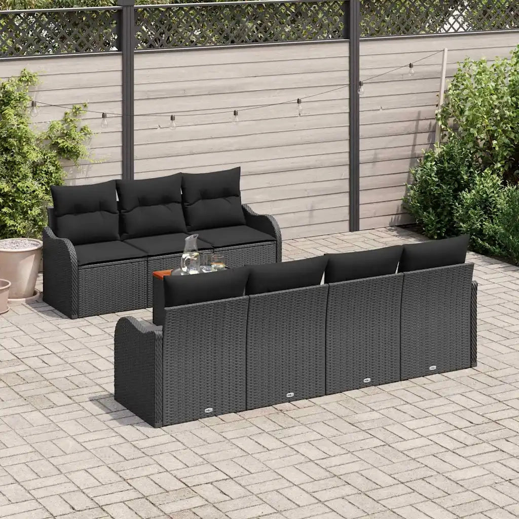 Set Divano da Giardino con archiviazione 8 pcs Nero polyrattan 3356084