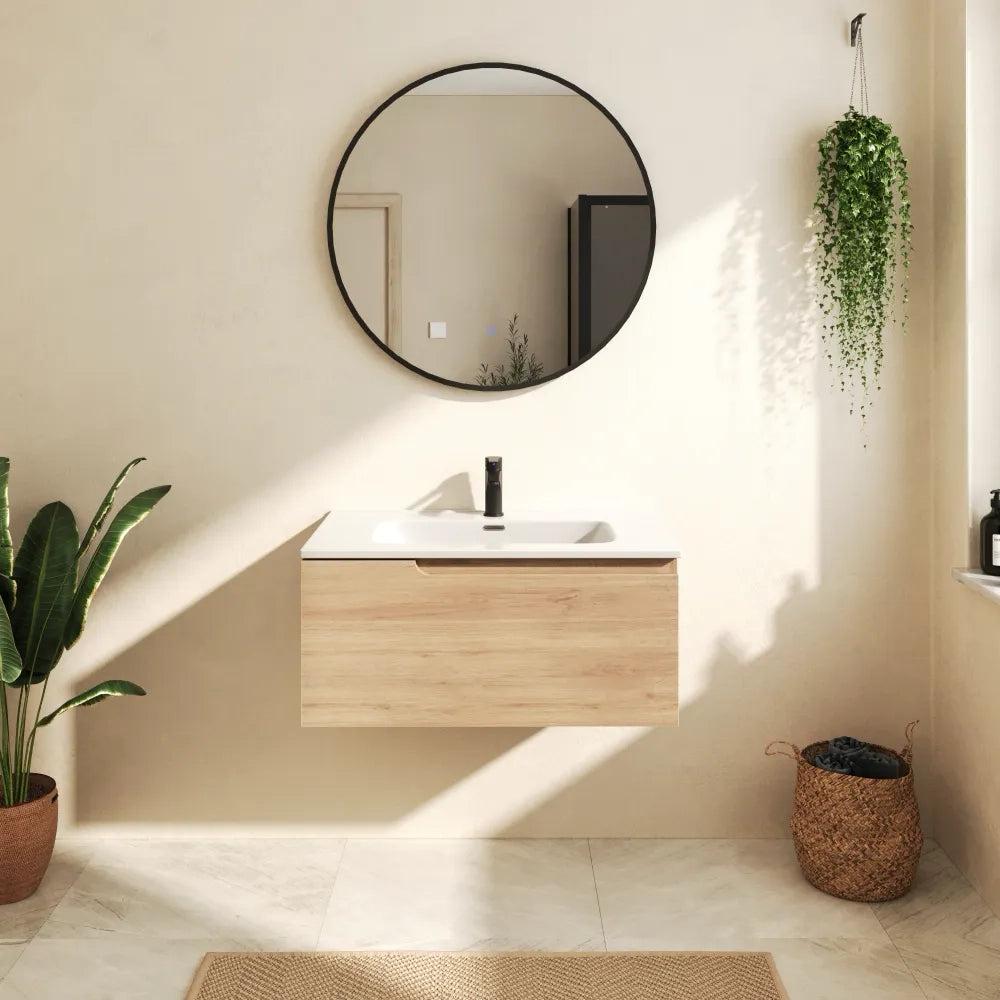 Mobile bagno sospeso 120 cm un cassetto rovere chiaro con lavabo | Berg