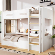 Letto a castello due posti 90 × 200 cm con presa USB e ripiani laterali in legno e MDF