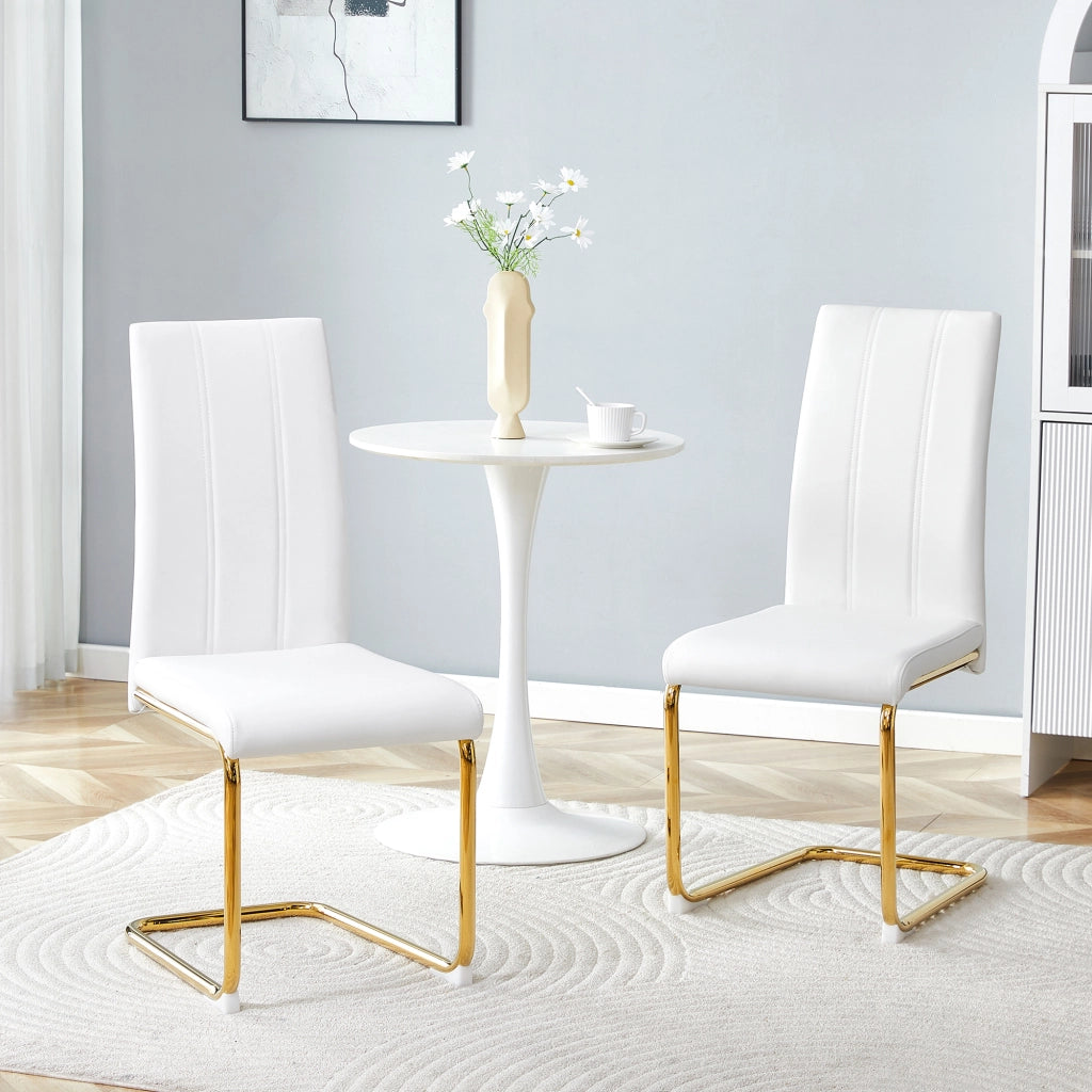 Sedia da Pranzo con Seduta Ergonomica e Struttura Stabile, in Metallo e PU, Oro Bianco 47.5 × 45.5 × 72.5 cm