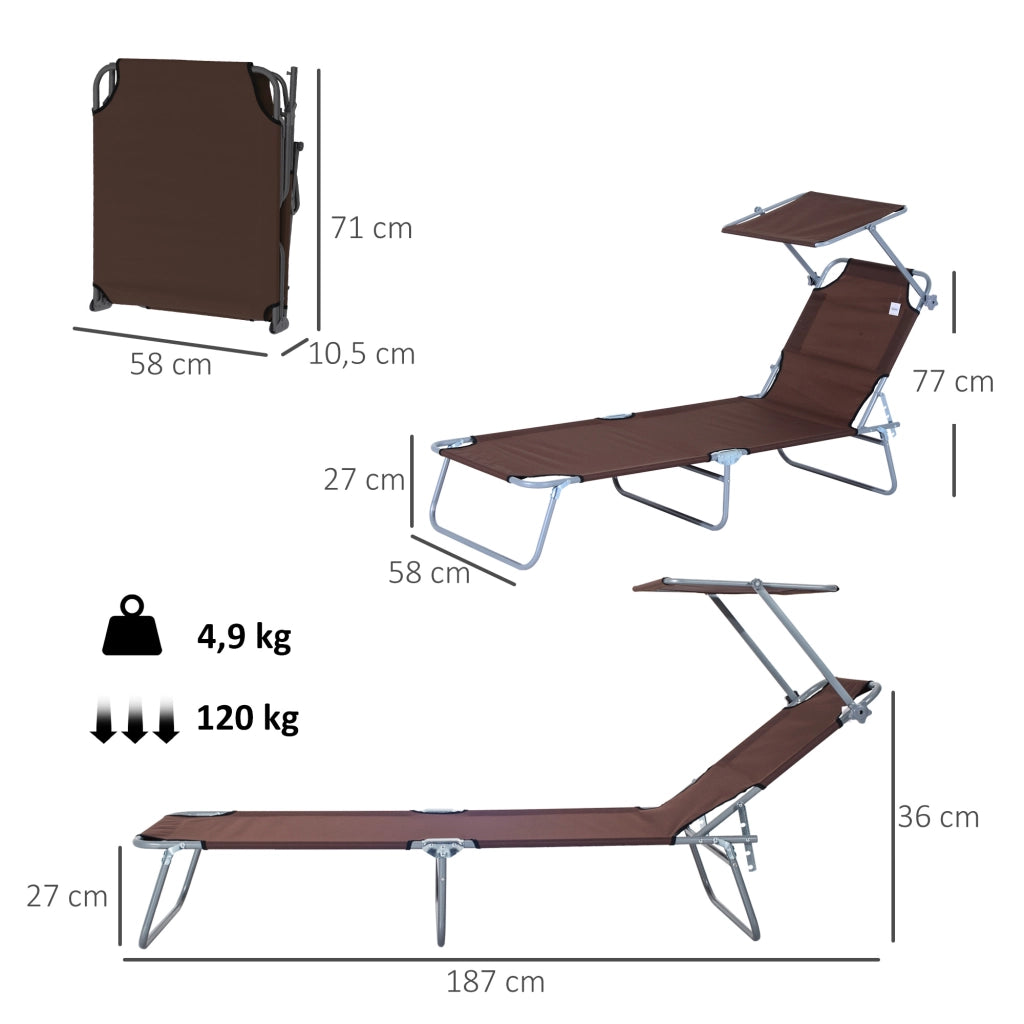 Lettino prendisole pieghevole con parasole ¨C Xylo ¨C regolabile 4 posizioni, marrone, 120kg