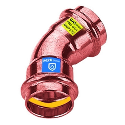 CURVA IN RAME A PRESSARE  45  ° FF ACQUA/GAS- Diam. 35- FRABO- pezzi 1