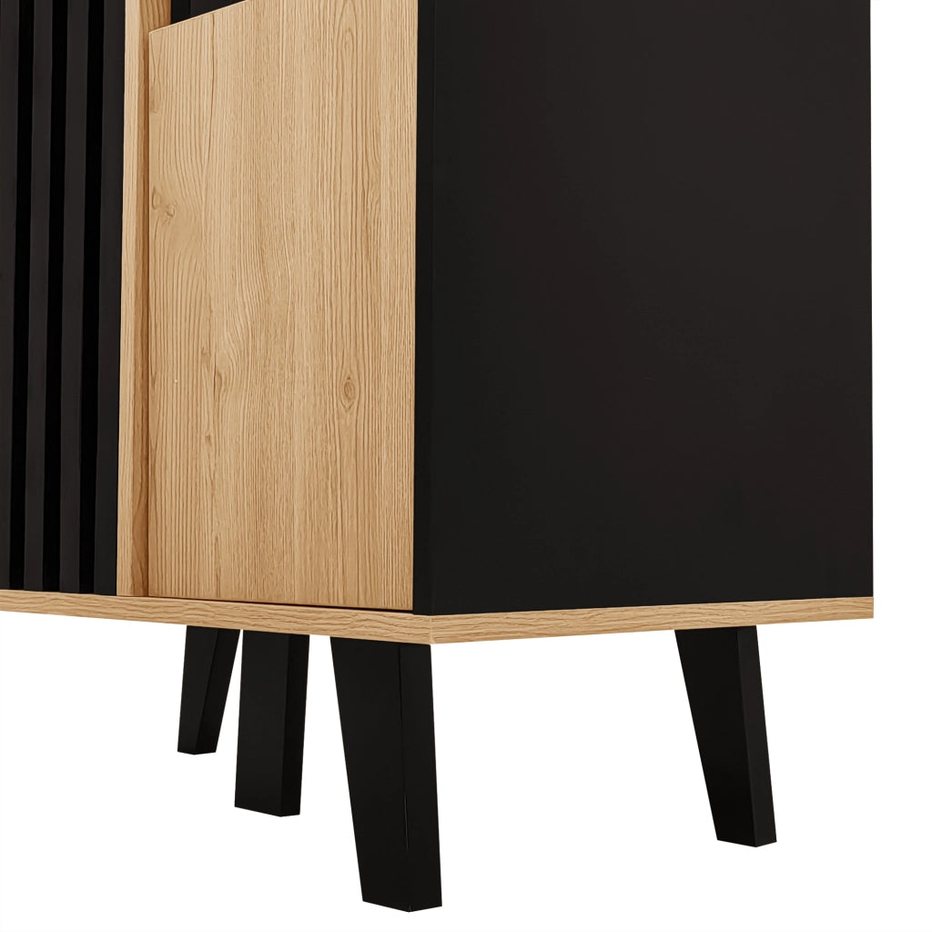 VETRINA con LED 80x120x40 cm in pannello truciolare nero e colore legno