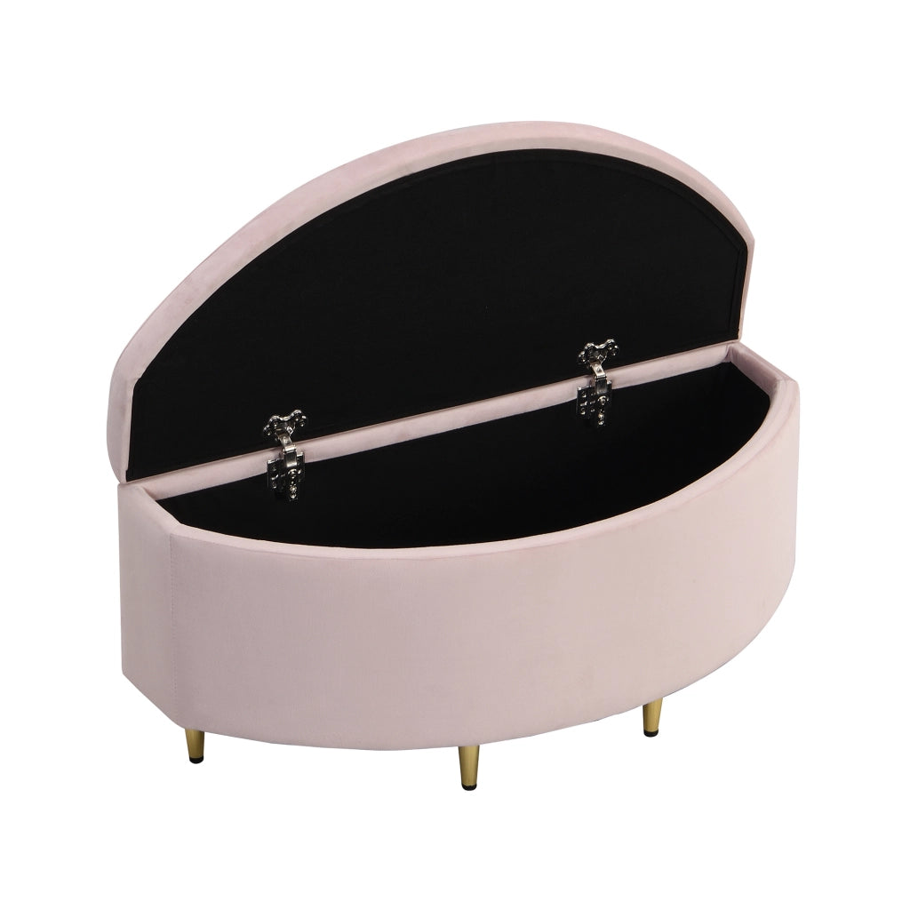 Panca contenitore imbottita in velluto rosa; 90 x 40 x 42 cm
