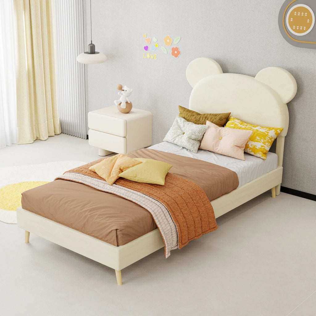 Letto contenitore 90 × 200 cm con testiera imbottita a forma di cartone beige e vano con sollevamento pneumatico