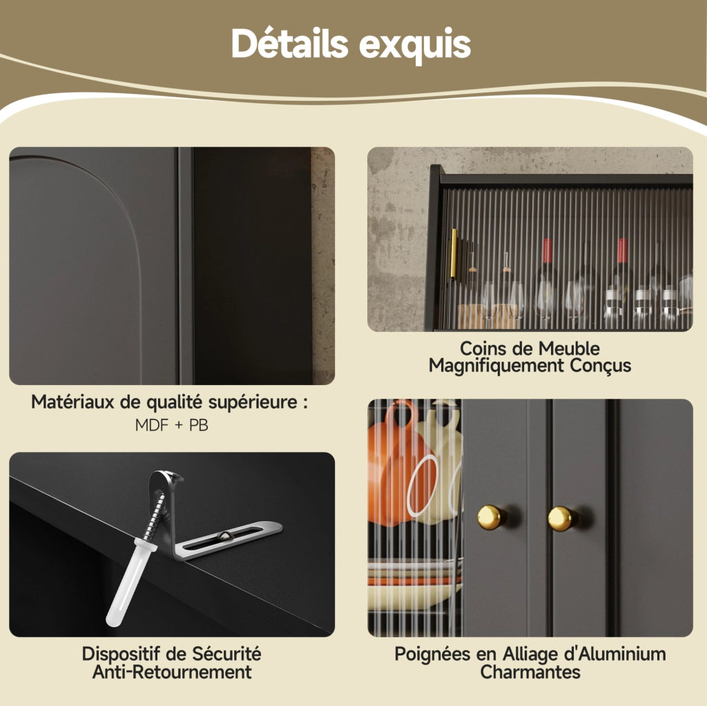 Buffet Cabinet con LED regolabile, 120x40x180 cm, MDF e PB, nero, 2 cassetti e ripiani regolabili