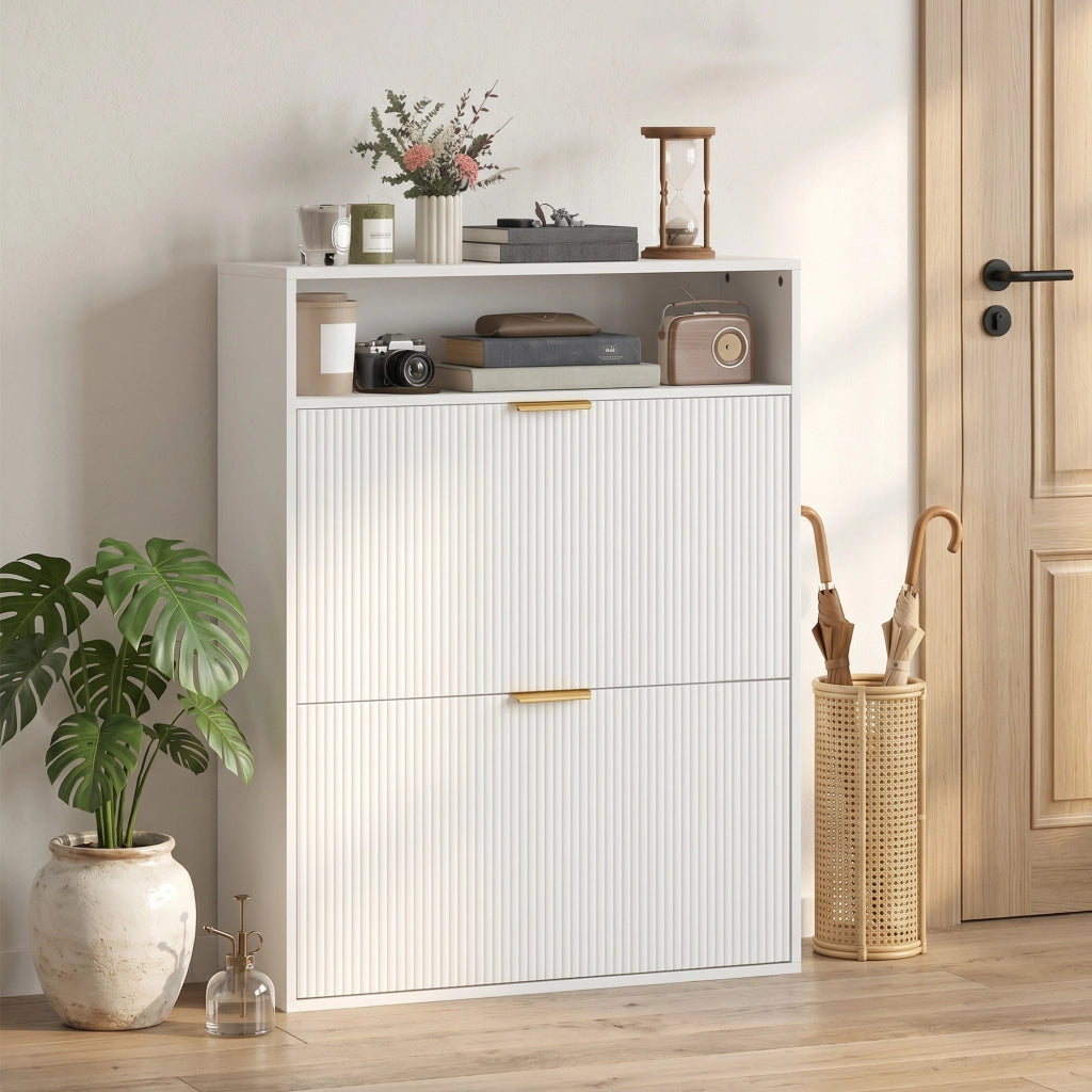 Scarpiera Salvaspazio con 2 Ante e Ripiano ¨C Minimal ¨C Bianco 80x30x100