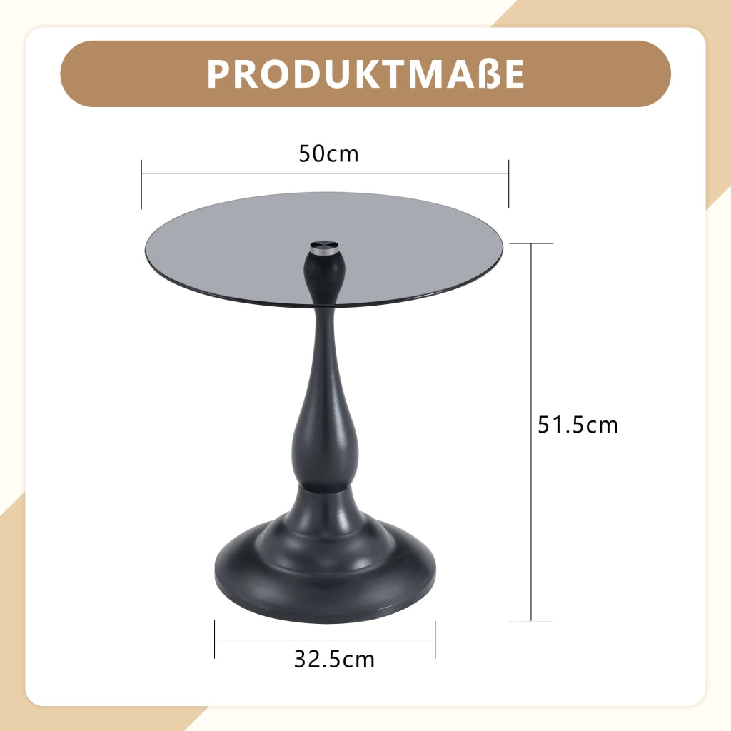 Tavolino da divano rotondo in vetro temperato con base in metallo nero e piano antigraffio diametro 50 cm