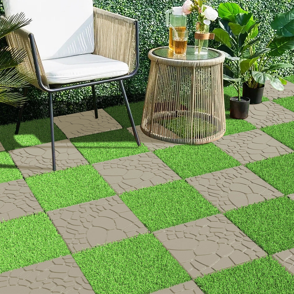 Piastrelle da esterno ULEVR 30,5x30,5 cm, set 44 pezzi a incastro in polipropilene beige per balcone e terrazza