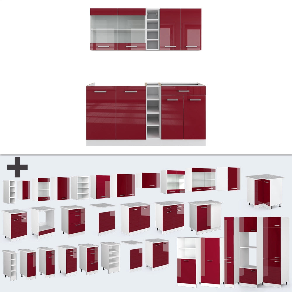 Vicco Cucina completa Rosso lucido/bianco 160 cm senza piano di lavoro