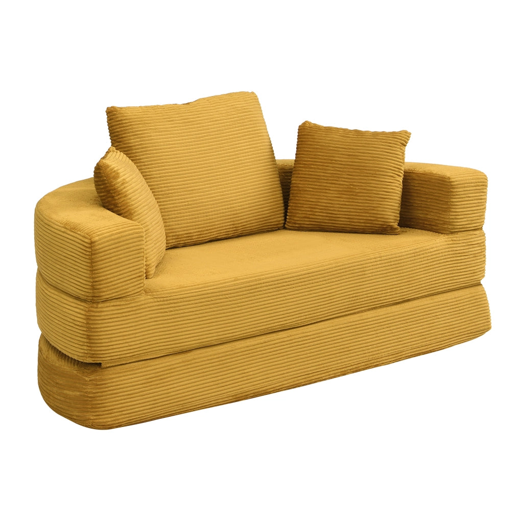 Divano letto pieghevole 2 in 1 in corda, 173x176 cm, giallo, con 3 cuscini