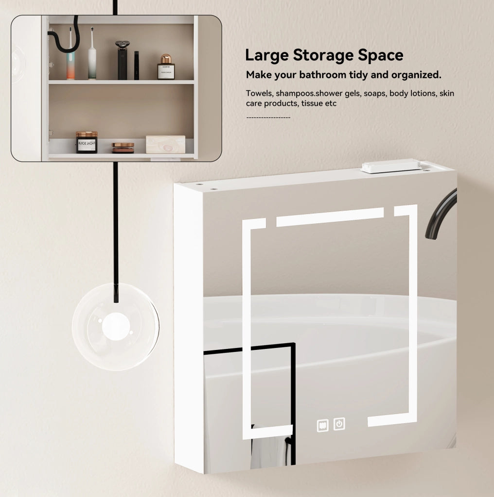 Armadio a specchio LED da parete 60 cm in MDF e vetro bianco